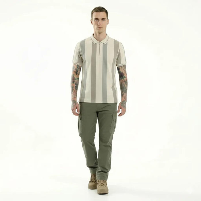 Men Stone Striped Polo Collar T-shirt