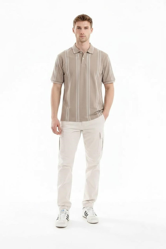 Men Stone Striped Polo Collar T-shirt