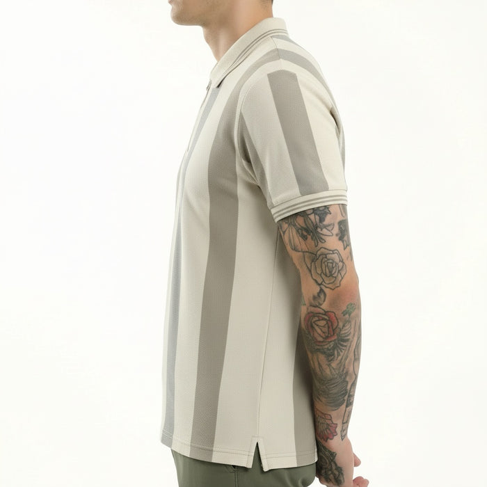 Men Stone Striped Polo Collar T-shirt