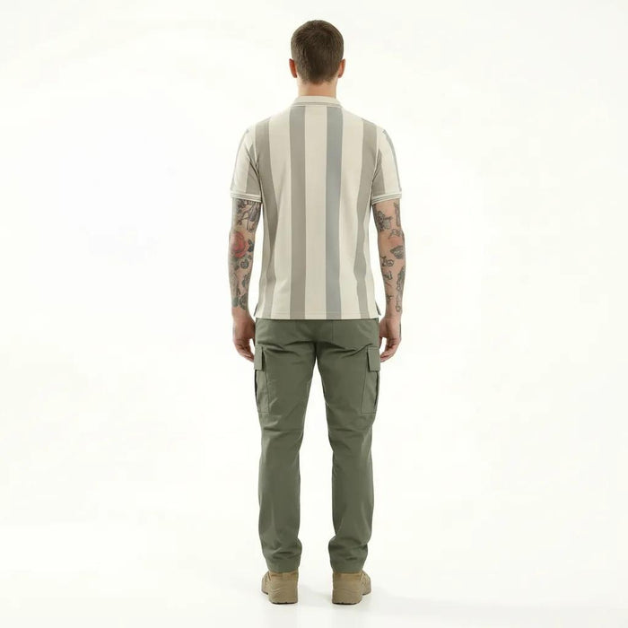 Men Stone Striped Polo Collar T-shirt