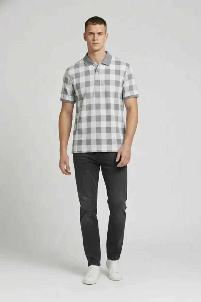 Men Storm Checked Polo Collar T-shirt