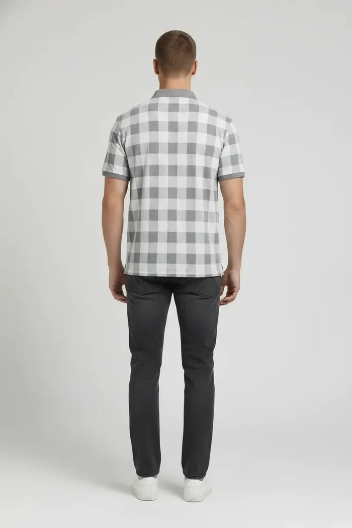 Men Storm Checked Polo Collar T-shirt