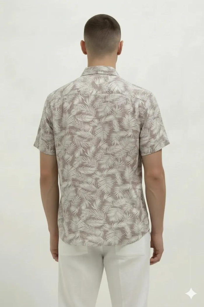 Men Suede Floral Printed Spread Collar Cotton Casual Shirt