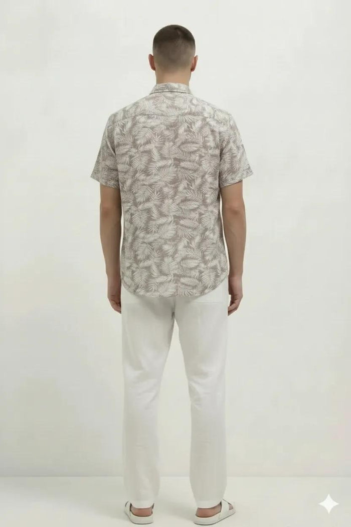 Men Suede Floral Printed Spread Collar Cotton Casual Shirt