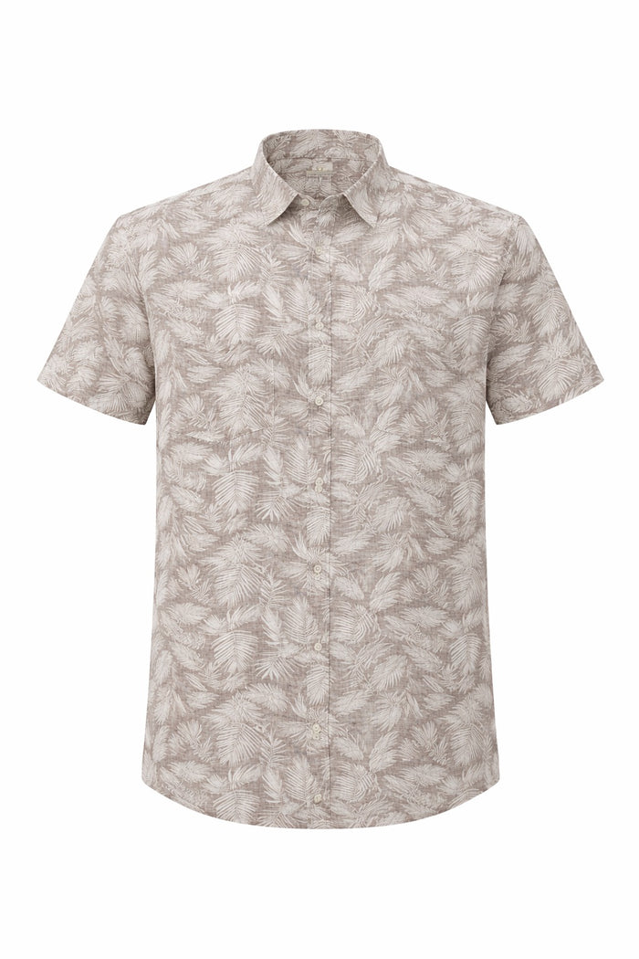 Men Suede Floral Printed Spread Collar Cotton Casual Shirt