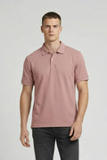 Men Suede Pink Polo Collar T-shirt