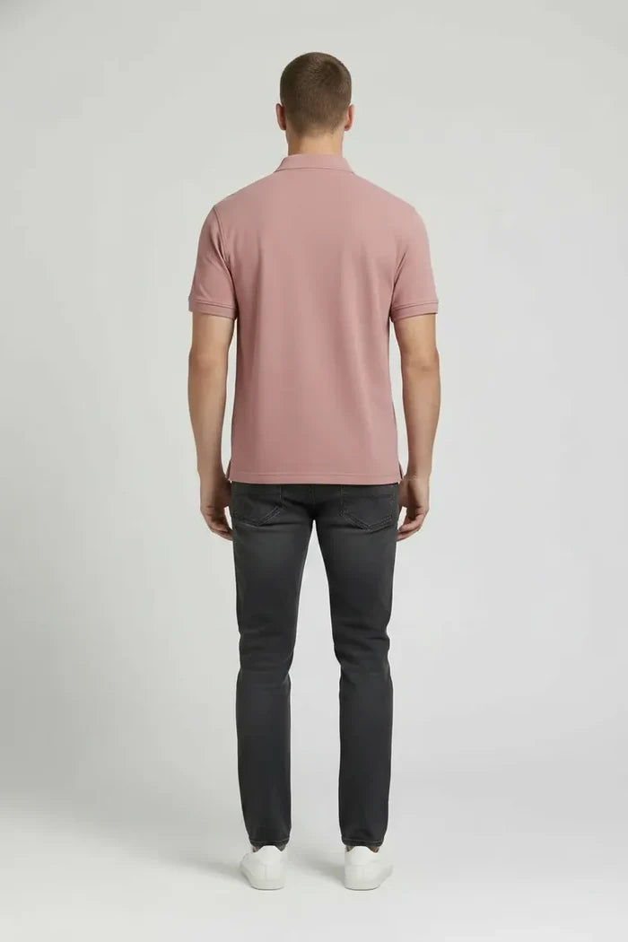 Men Suede Pink Polo Collar T-shirt