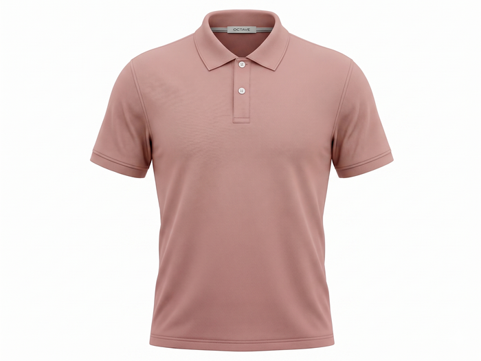 Men Suede Pink Polo Collar T-shirt