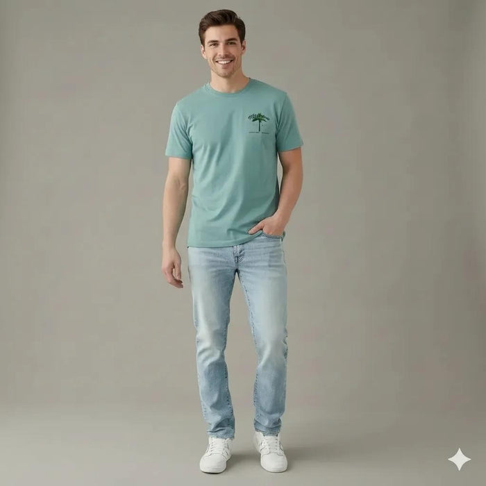 Men Surf Spray Printed Round Neck T-shirt