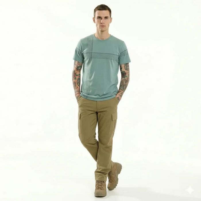 Men Surf Spray Striped Round Neck T-shirt