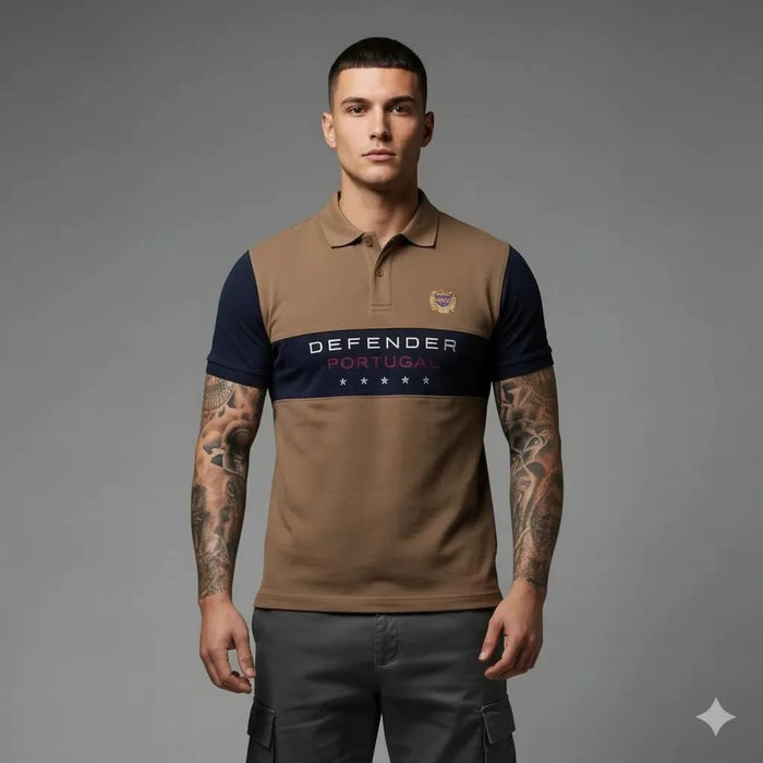 Men Tan Brand Logo Colourblocked Polo Collar T-shirt