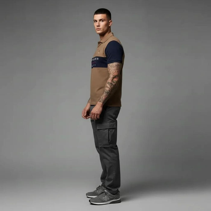 Men Tan Brand Logo Colourblocked Polo Collar T-shirt