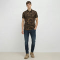 Men Tan Floral Printed Polo Collar T-shirt
