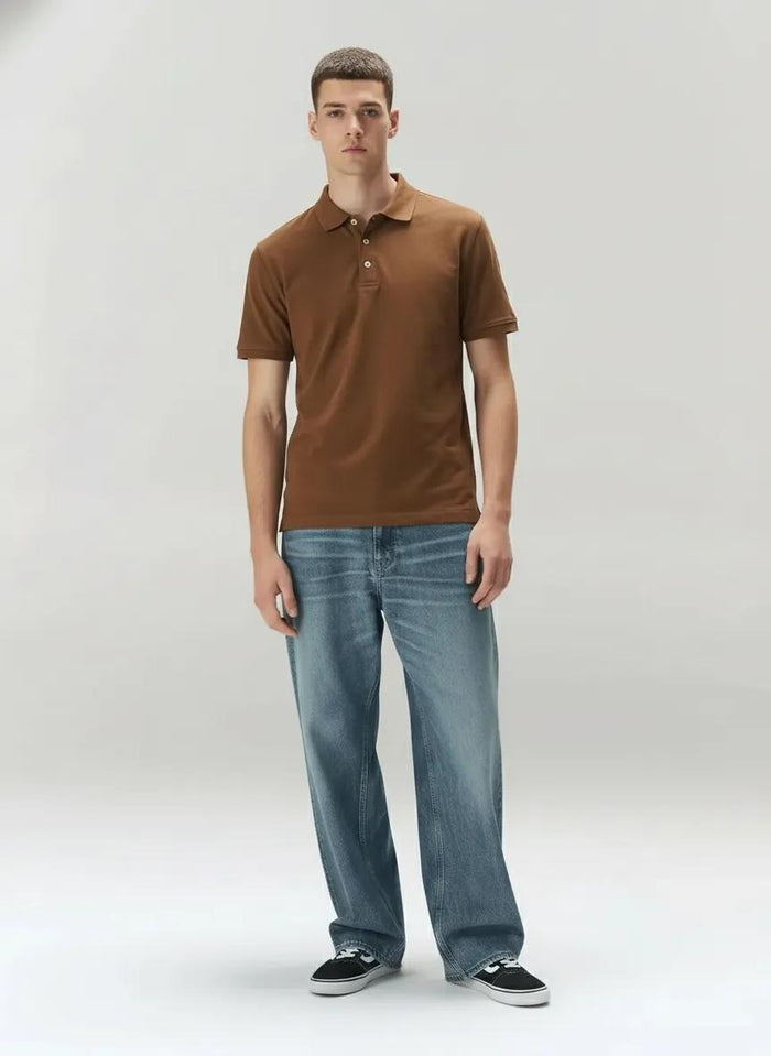 Men Tan Polo Collar Solid T-shirt