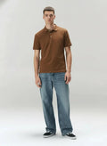Men Tan Polo Collar Solid T-shirt