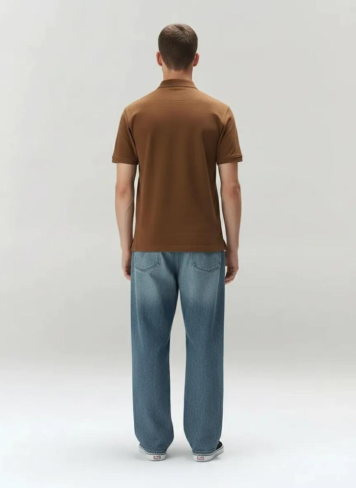 Men Tan Polo Collar Solid T-shirt