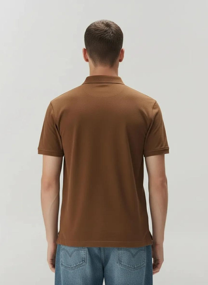 Men Tan Polo Collar Solid T-shirt