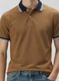 Men Tan Sold Polo Collar T-shirt