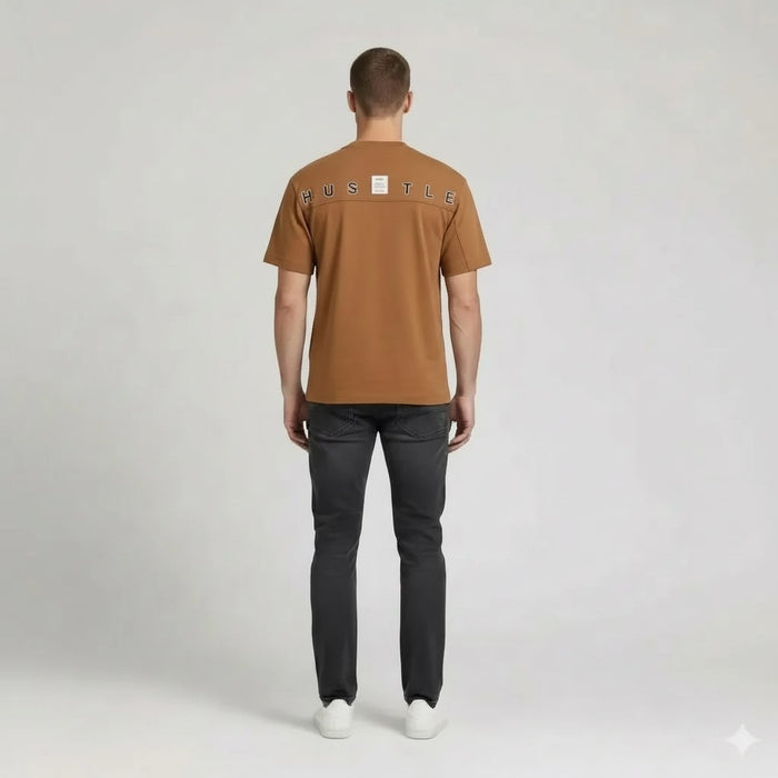 Men Tan Typography Printed T-shirt