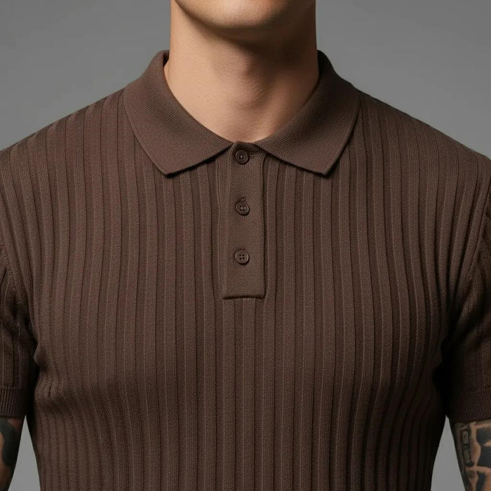 Men Tiramisu Striped Polo Collar T-shirt