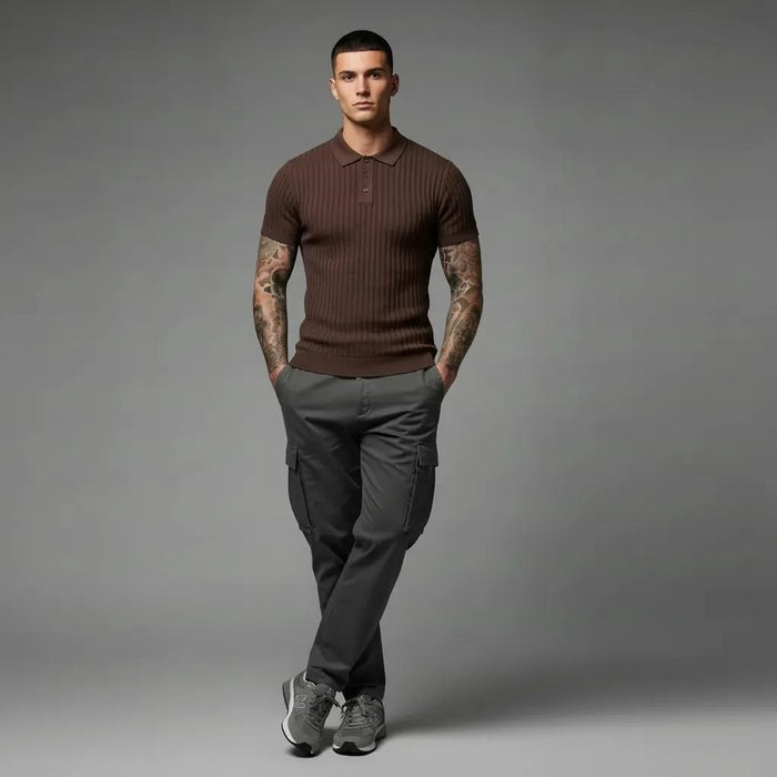 Men Tiramisu Striped Polo Collar T-shirt