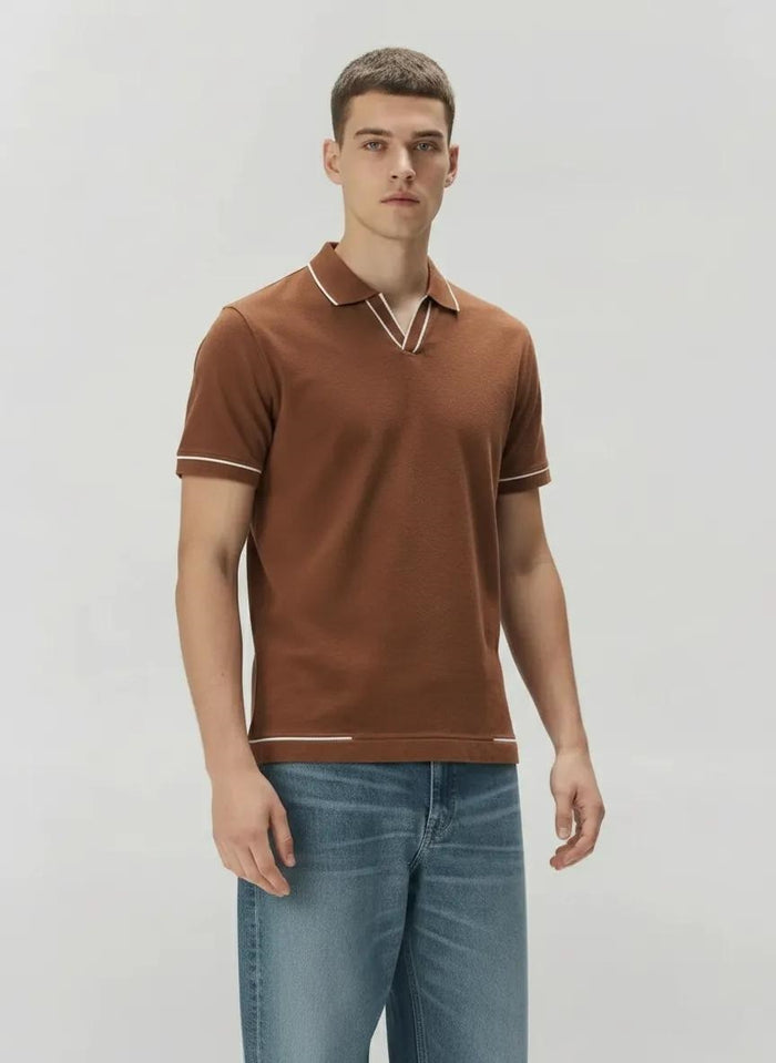 Men Tobacco Solid Polo Collar T-shirt
