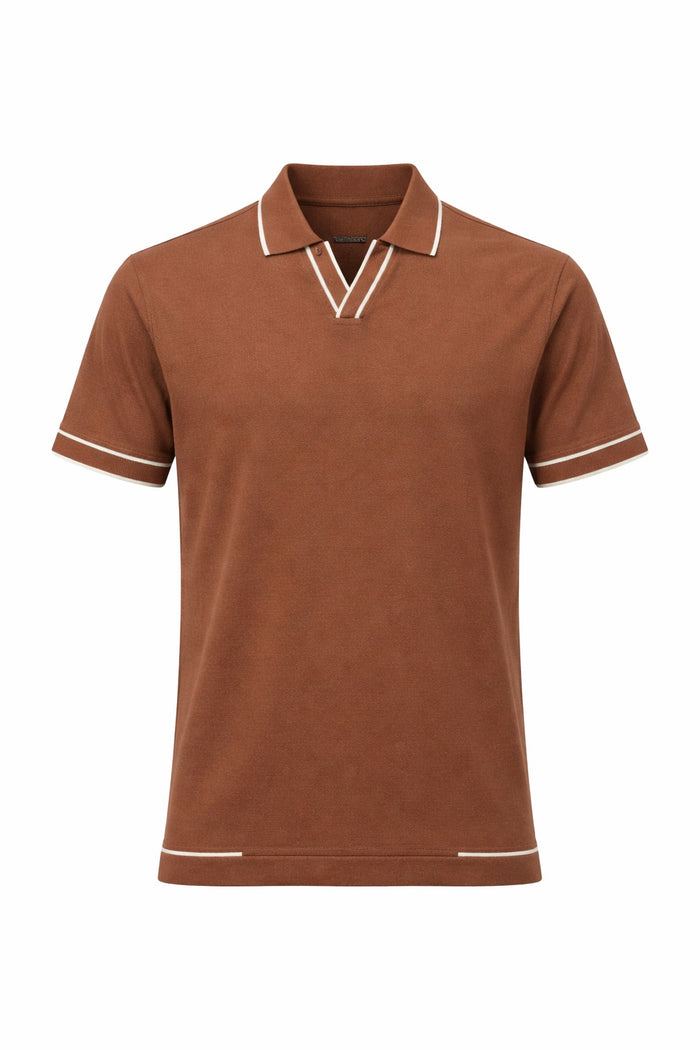 Men Tobacco Solid Polo Collar T-shirt