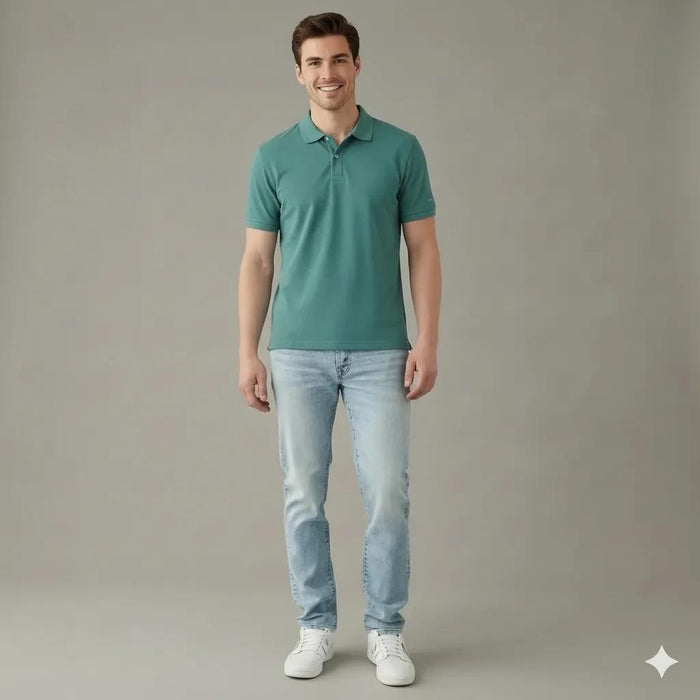 Men Wasabi Sold Polo Collar T-shirt