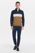 Men Wheat Colourblocked Mock Collar Mid-Rise Tracksuits
