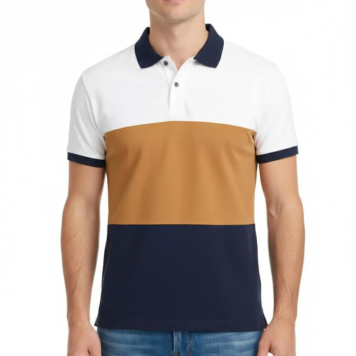 Men Wheat Colourblocked Polo Collar T-shirt