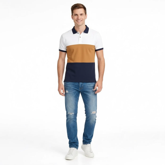 Men Wheat Colourblocked Polo Collar T-shirt