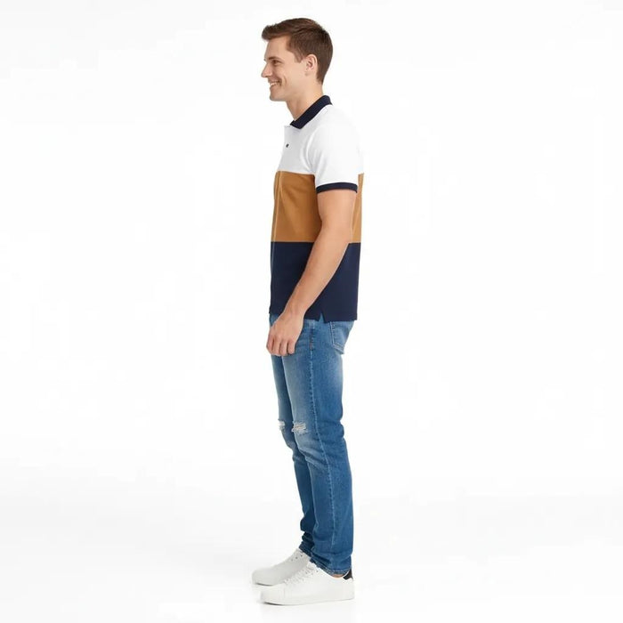 Men Wheat Colourblocked Polo Collar T-shirt