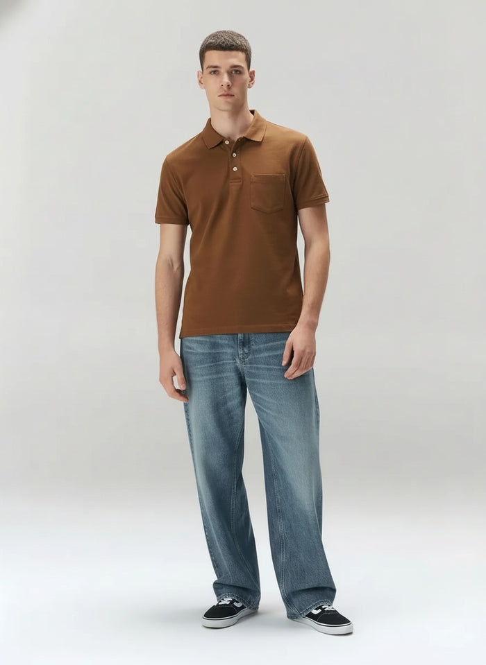 Men Wheat Polo Collar Pockets T-shirt