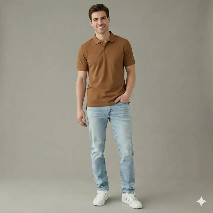 Men Wheat Sold Polo Collar T-shirt