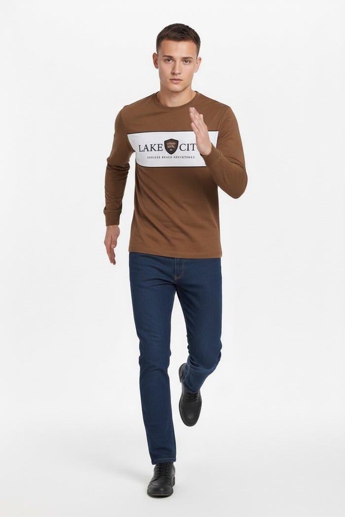 Men Wheat Typography Colourblocked T-shirt
