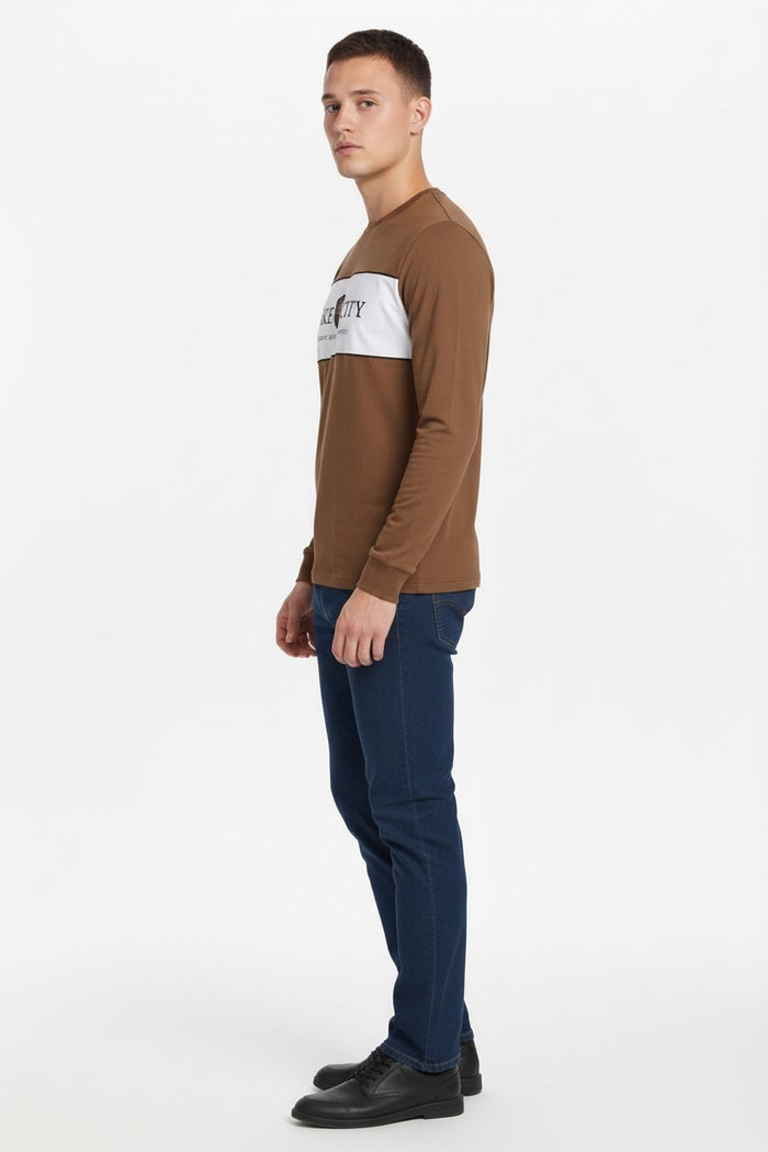 Men Wheat Typography Colourblocked T-shirt