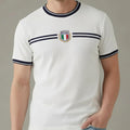 Men White Brand Logo Self Design Round Neck Cotton T-shirt