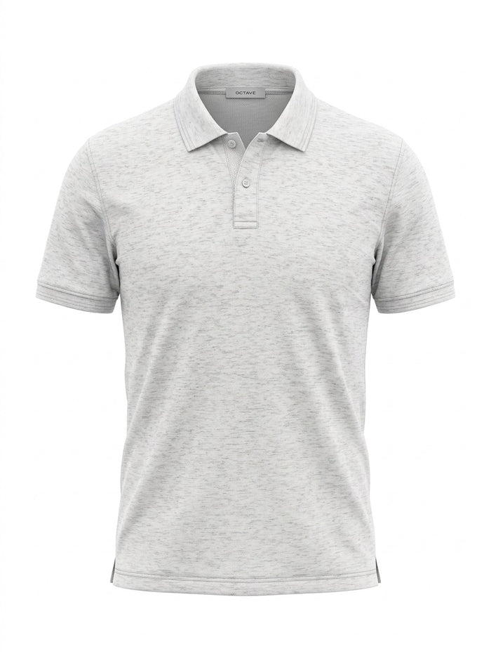 Men White Melange Sold Polo Collar T-shirt
