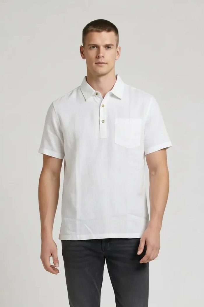 Men White Polo Collar Pockets T-shirt-Style ID