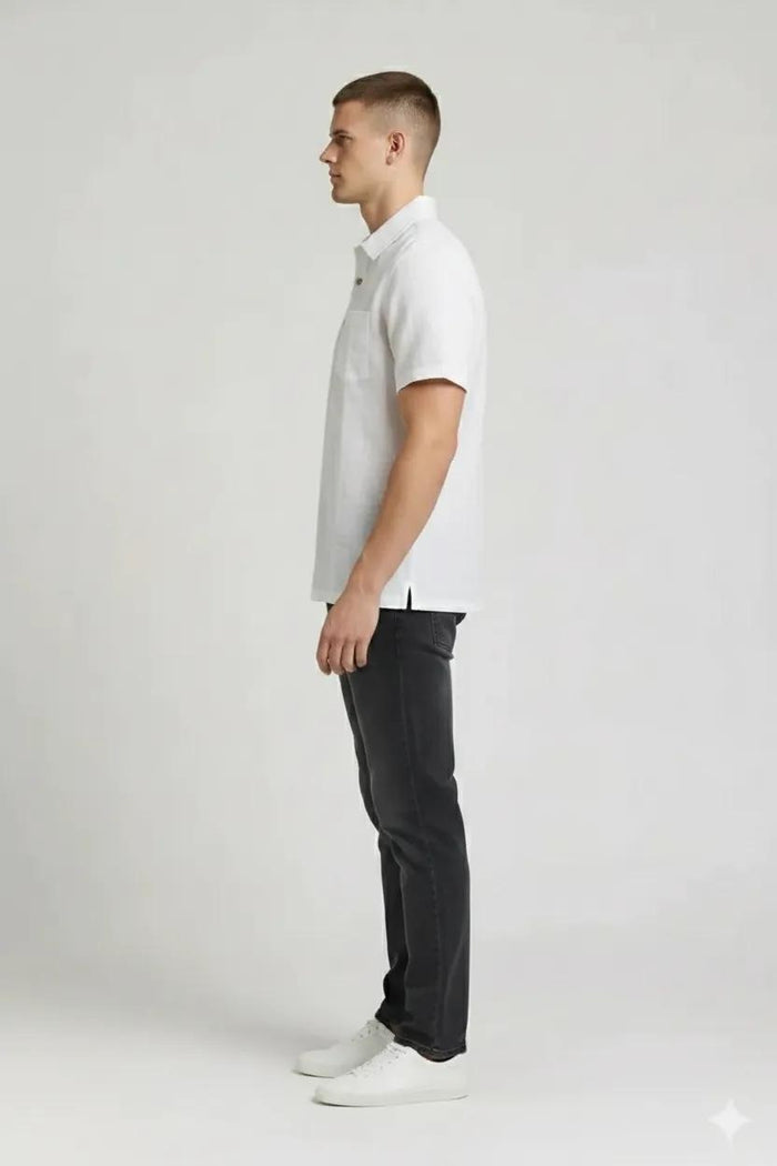 Men White Polo Collar Pockets T-shirt-Style ID