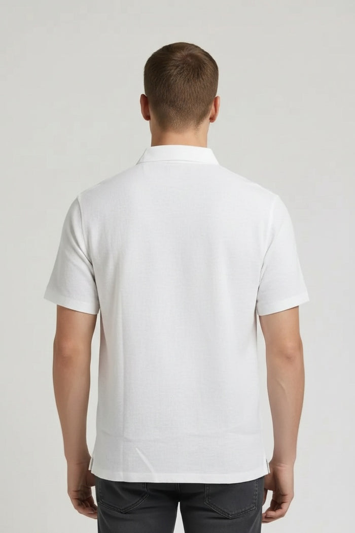 Men White Polo Collar Pockets T-shirt-Style ID
