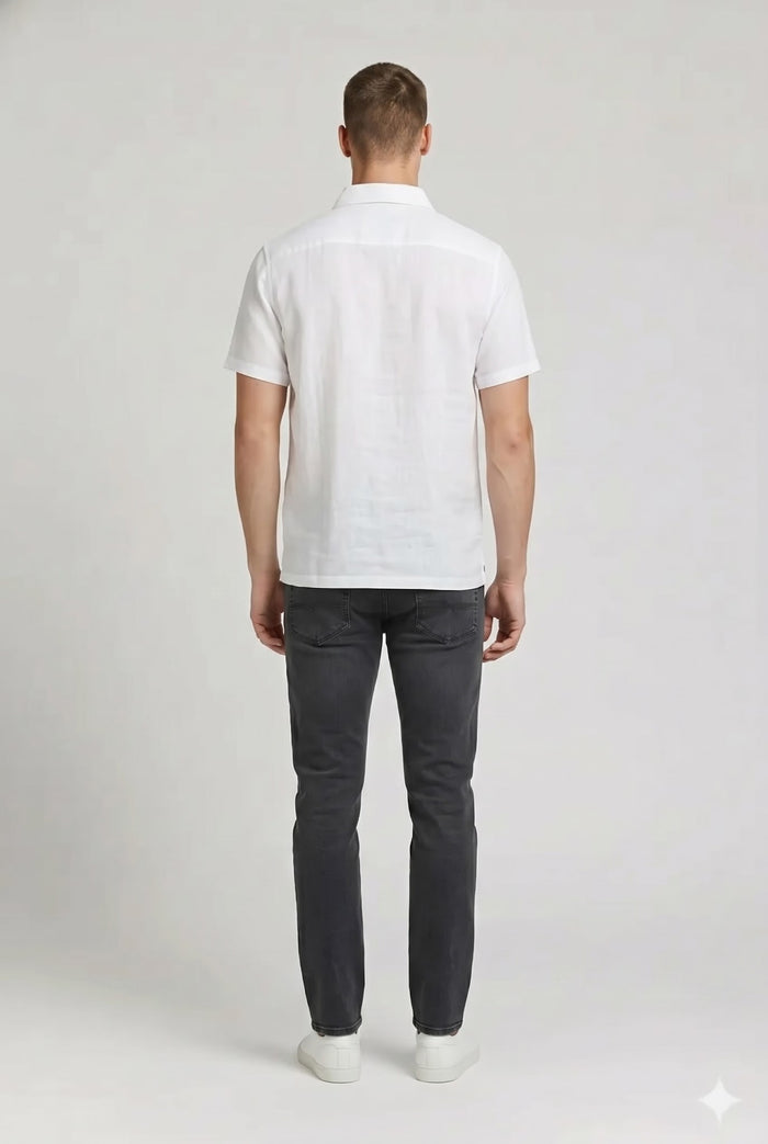 Men White Polo Collar Pockets T-shirt-Style ID