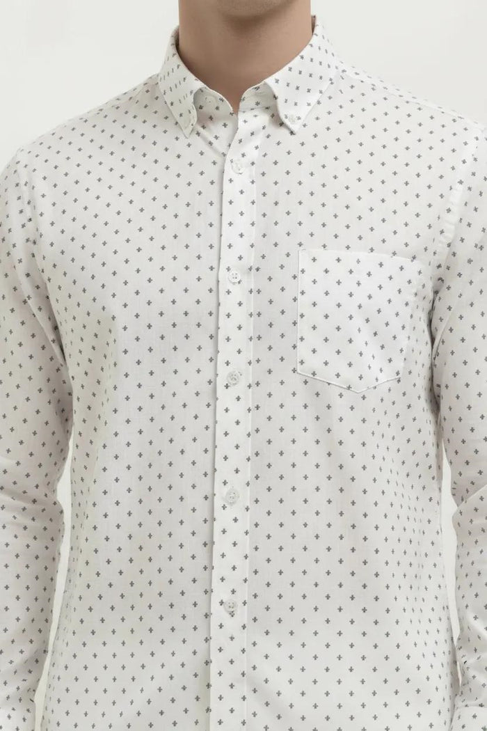 Men White Printed Casual Shirt
