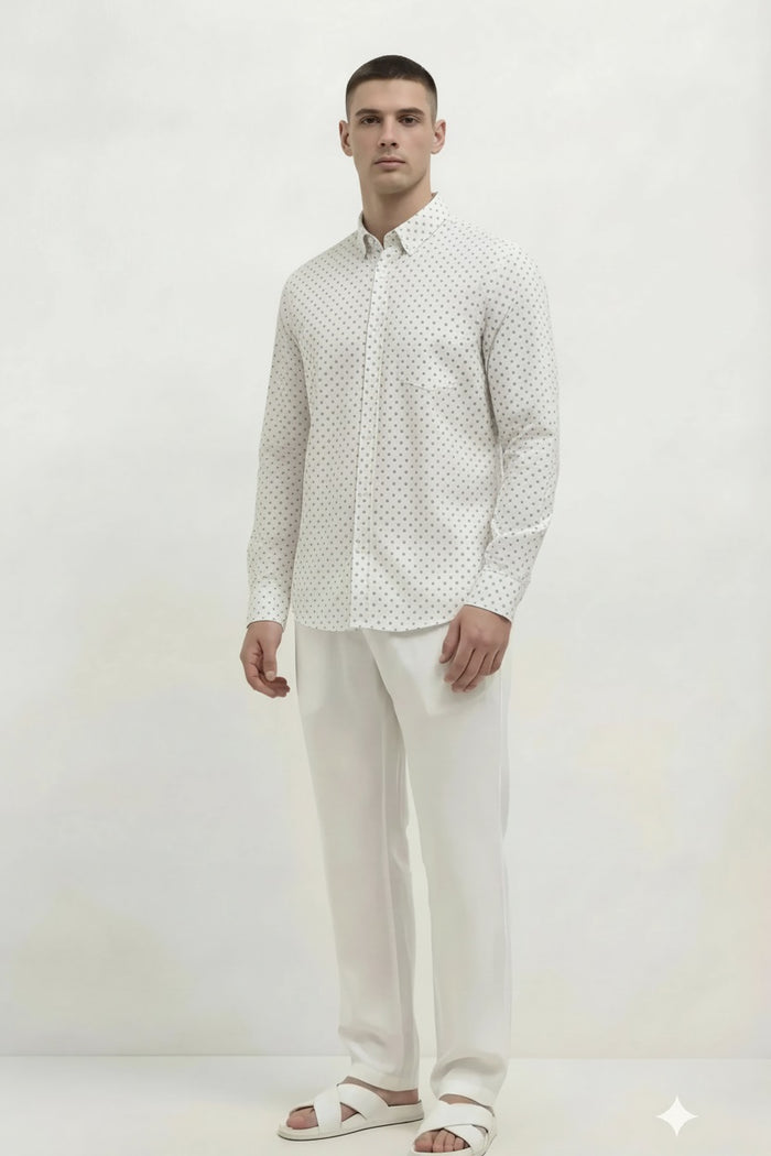 Men White Printed Casual Shirt