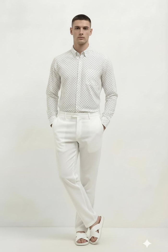 Men White Printed Casual Shirt