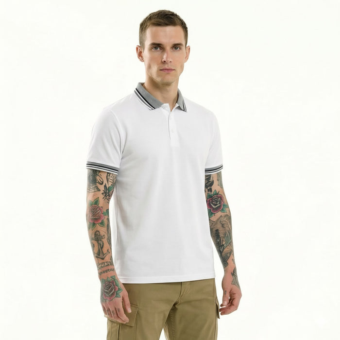 Men White Sold Polo Collar T-shirt