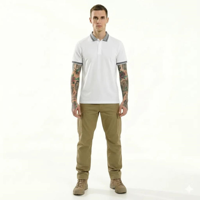 Men White Sold Polo Collar T-shirt