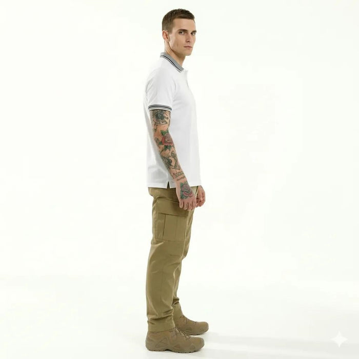 Men White Sold Polo Collar T-shirt