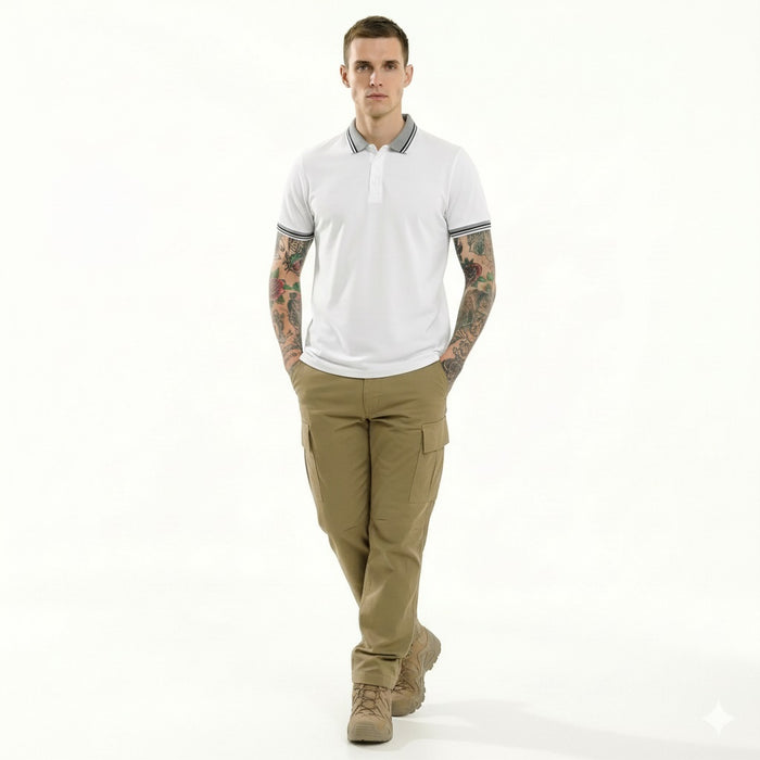 Men White Sold Polo Collar T-shirt