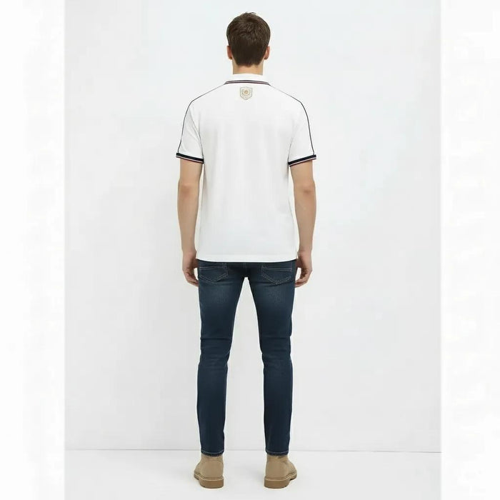 Men White Sold Polo Collar T-shirt